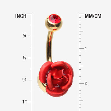 Detail View 1 of Golden Bright Metal Rose Blossom Belly Button Ring-Red